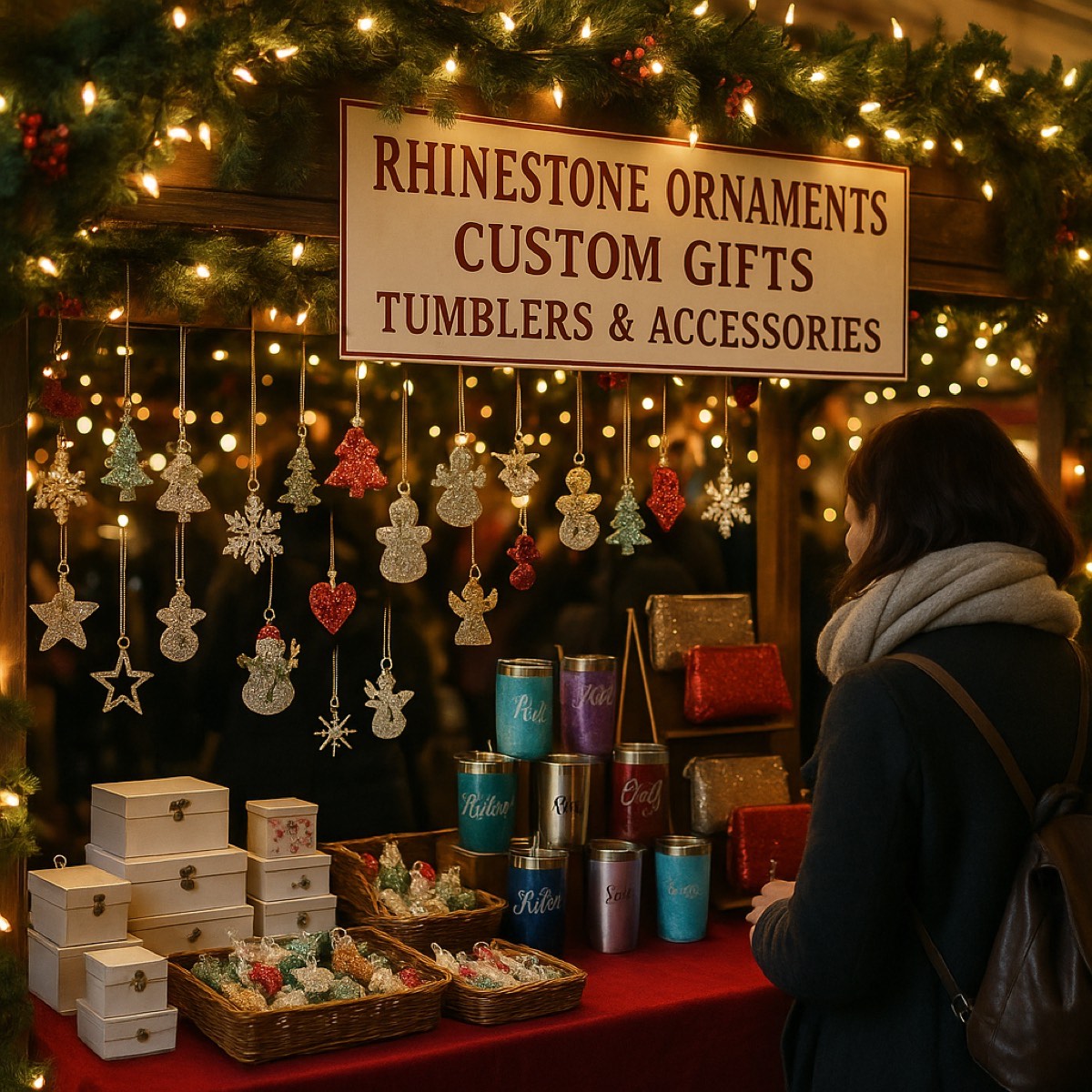 Sparkle Fire booth at a holiday market with seasonal products
