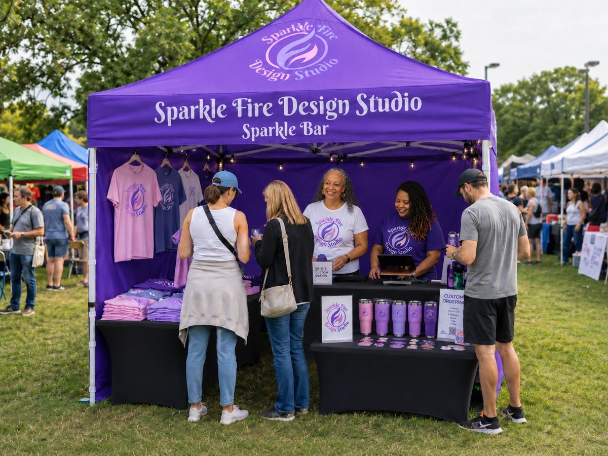 Sparkle Bar popup tent with team and customers at an outdoor event